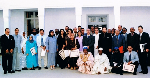 HE Ahmed Zaki Yamani circled by the graduates of the Cataloguing course in Rabat, Morocco